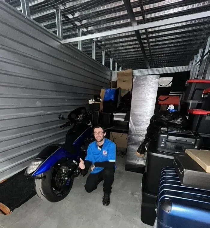 Kentuckiana mover with stored belongings inside a storage unit